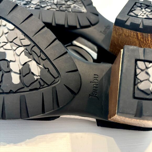NEW Jambu Sahara Peep Toe Black Suede Leather Wooden Heels Sandals‎ US Size 6 M - Picture 11 of 11